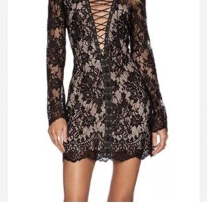 Hot Miami Styles Tan and Black Bell Sleeve Sheath Dress